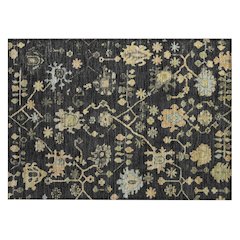 Machine Washable Indoor/Outdoor Chantille Black 1'8" x 2'6" Rug