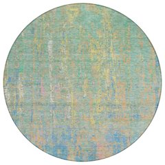 Machine Washable Indoor/Outdoor Chantille Teal 8' x 8' Round Rug