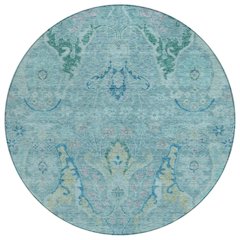 Machine Washable Indoor/Outdoor Chantille Blue 8' x 8' Round Rug