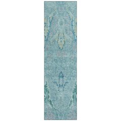 Machine Washable Indoor/Outdoor Chantille Blue 2'3" x 7'6" Runner Rug