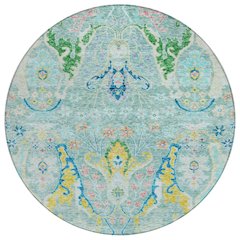 Machine Washable Indoor/Outdoor Chantille Teal 8' x 8' Round Rug