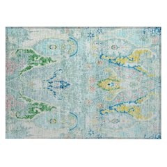 Machine Washable Indoor/Outdoor Chantille Teal 1'8" x 2'6" Rug