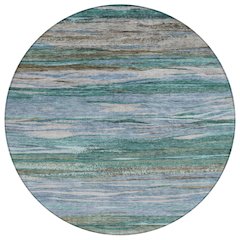 Machine Washable Indoor/Outdoor Chantille Teal 8' x 8' Round Rug