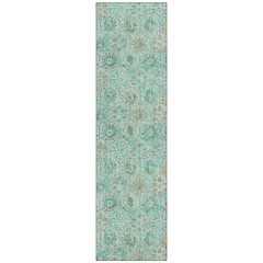 Machine Washable Indoor/Outdoor Chantille Aqua 2'3" x 7'6" Runner Rug