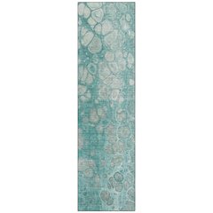 Machine Washable Indoor/Outdoor Chantille Aqua 2'3" x 7'6" Runner Rug