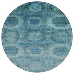 Machine Washable Indoor/Outdoor Chantille Blue 8' x 8' Round Rug