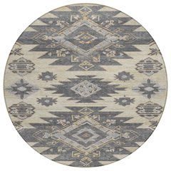 Machine Washable Indoor/Outdoor Chantille Beige 8' x 8' Round Rug