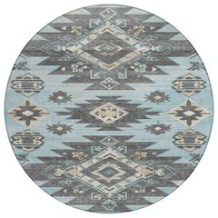 Machine Washable Indoor/Outdoor Chantille Teal 8' x 8' Round Rug
