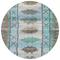 Machine Washable Indoor/Outdoor Chantille Brown 8' x 8' Round Rug