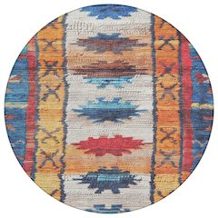 Machine Washable Indoor/Outdoor Chantille Navy 8' x 8' Round Rug