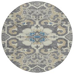 Machine Washable Indoor/Outdoor Chantille Beige 8' x 8' Round Rug