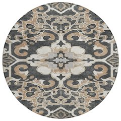 Machine Washable Indoor/Outdoor Chantille Charcoal 8' x 8' Round Rug