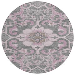Machine Washable Indoor/Outdoor Chantille Pink 8' x 8' Round Rug