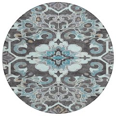 Machine Washable Indoor/Outdoor Chantille Teal 8' x 8' Round Rug