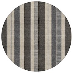 Machine Washable Indoor/Outdoor Chantille Black 8' x 8' Round Rug