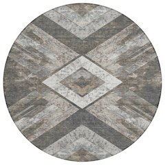 Machine Washable Indoor/Outdoor Chantille Brown 8' x 8' Round Rug