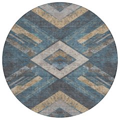 Machine Washable Indoor/Outdoor Chantille Navy 8' x 8' Round Rug