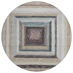Machine Washable Indoor/Outdoor Chantille Beige 8' x 8' Round Rug