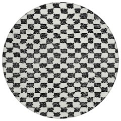 Machine Washable Indoor/Outdoor Chantille Black 8' x 8' Round Rug