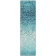 Machine Washable Indoor/Outdoor Chantille Teal 2'3" x 7'6" Runner Rug