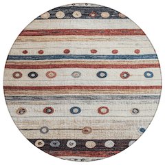 Machine Washable Indoor/Outdoor Chantille Beige 8' x 8' Round Rug