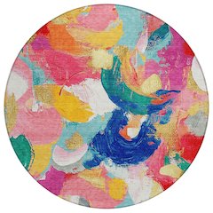 Machine Washable Indoor/Outdoor Chantille Blush 8' x 8' Round Rug