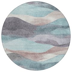 Machine Washable Indoor/Outdoor Chantille Teal 8' x 8' Round Rug