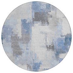 Machine Washable Indoor/Outdoor Chantille Denim 8' x 8' Round Rug