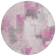 Machine Washable Indoor/Outdoor Chantille Pink 8' x 8' Round Rug
