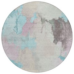 Machine Washable Indoor/Outdoor Chantille Teal 8' x 8' Round Rug