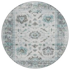 Machine Washable Indoor/Outdoor Chantille Teal 8' x 8' Round Rug