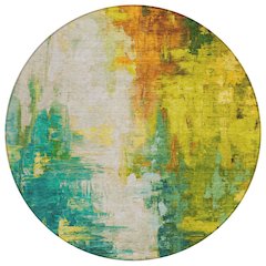 Machine Washable Indoor/Outdoor Chantille Green 8' x 8' Round Rug