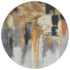 Machine Washable Indoor/Outdoor Chantille Black 8' x 8' Round Rug