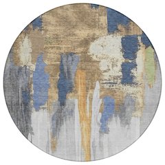 Machine Washable Indoor/Outdoor Chantille Navy 8' x 8' Round Rug