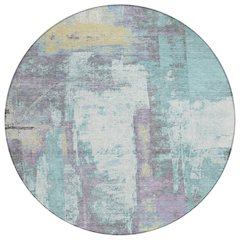 Machine Washable Indoor/Outdoor Chantille Teal 8' x 8' Round Rug