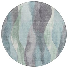 Machine Washable Indoor/Outdoor Chantille Teal 8' x 8' Round Rug