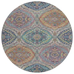 Machine Washable Indoor/Outdoor Chantille Blue 8' x 8' Round Rug