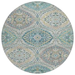 Machine Washable Indoor/Outdoor Chantille Teal 8' x 8' Round Rug