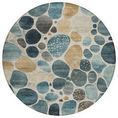 Machine Washable Indoor/Outdoor Chantille Teal 8' x 8' Round Rug