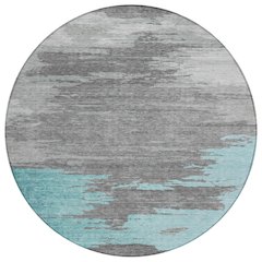 Machine Washable Indoor/Outdoor Chantille Teal 8' x 8' Round Rug