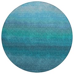 Machine Washable Indoor/Outdoor Chantille Teal 8' x 8' Round Rug