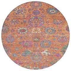Machine Washable Indoor/Outdoor Chantille Orange 8' x 8' Round Rug