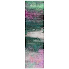 Machine Washable Indoor/Outdoor Chantille ACN2016 Green 2'3" x 7'6" Runner Rug