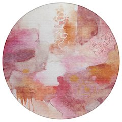 Machine Washable Indoor/Outdoor Chantille ACN2019 Pink 8' x 8' Round Rug