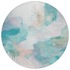 Machine Washable Indoor/Outdoor Chantille ACN2019 Turquoise 8' x 8' Round Rug