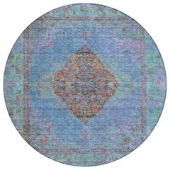 Machine Washable Indoor/Outdoor Chantille ACN2021 Blue 8' x 8' Round Rug