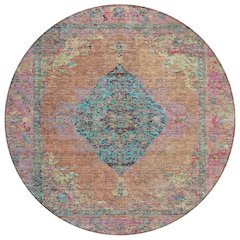 Machine Washable Indoor/Outdoor Chantille ACN2021 Orange 8' x 8' Round Rug