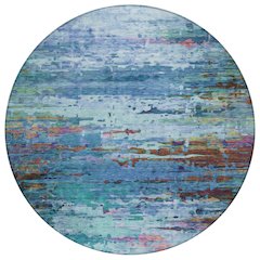 Machine Washable Indoor/Outdoor Chantille ACN2035 Blue 8' x 8' Round Rug