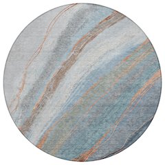 Machine Washable Indoor/Outdoor Chantille ACN2036 Blue 8' x 8' Round Rug