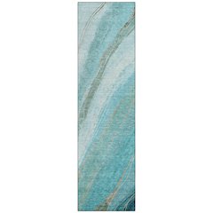 Machine Washable Indoor/Outdoor Chantille ACN2036 Turquoise 2'3"x7'6" Runner Rug